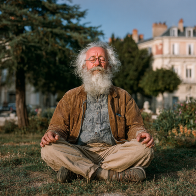 Група людей зрілого віку займається активною йогою
